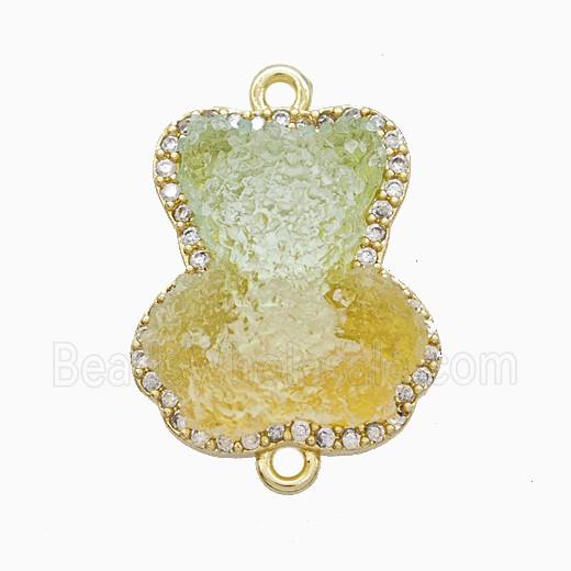 Copper Connector Pave Zircon and Resin Bead, Gold Plated