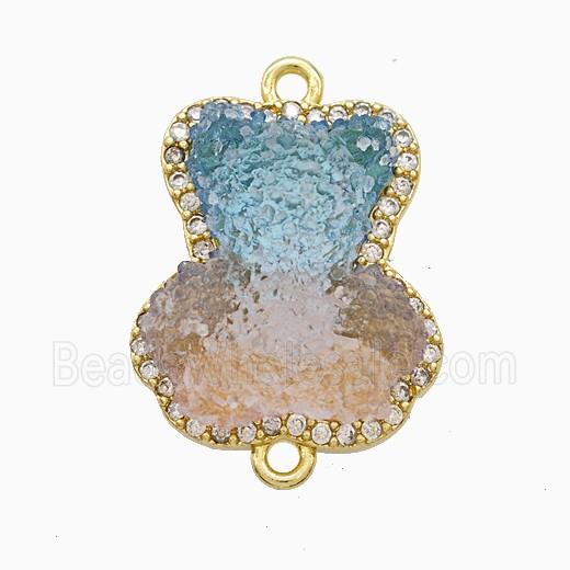 Copper Connector Pave Zircon and Resin Bead, Gold Plated