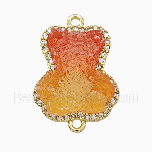 Copper Connector Pave Zircon and Resin Bead, Gold Plated