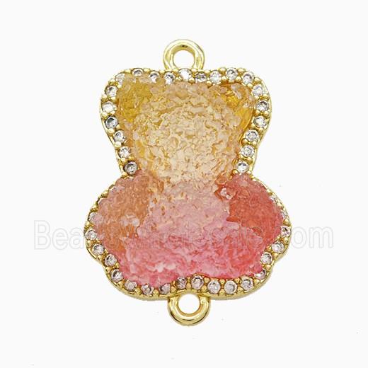 Copper Connector Pave Zircon and Resin Bead, Gold Plated
