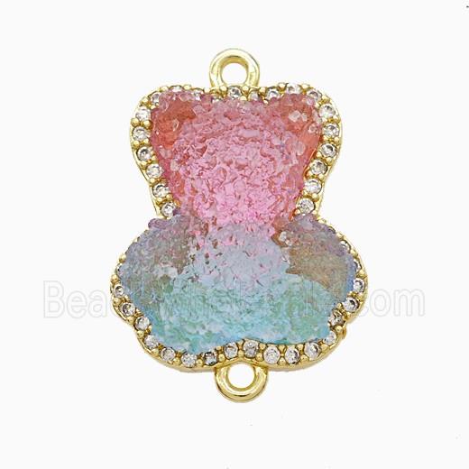 Copper Connector Pave Zircon and Resin Bead, Gold Plated
