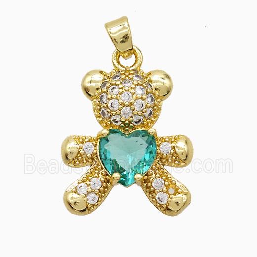 Copper Pendant Pave Zircon and Resin Bead, Gold Plated