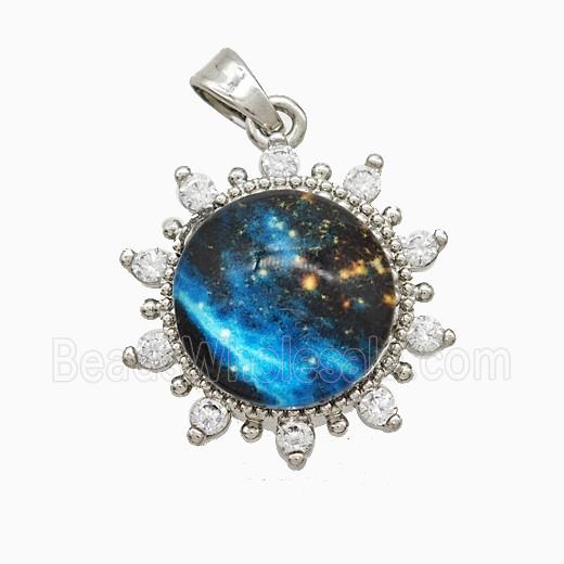 Copper Pendant Pave Zircon and Resin Bead, Gold Plated