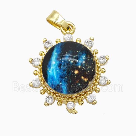 Copper Pendant Pave Zircon and Resin Bead, Gold Plated