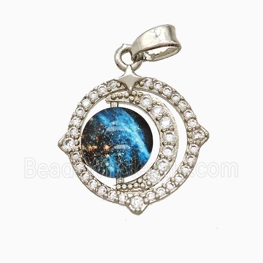 Copper Pendant Pave Zircon and Resin Bead, Gold Plated