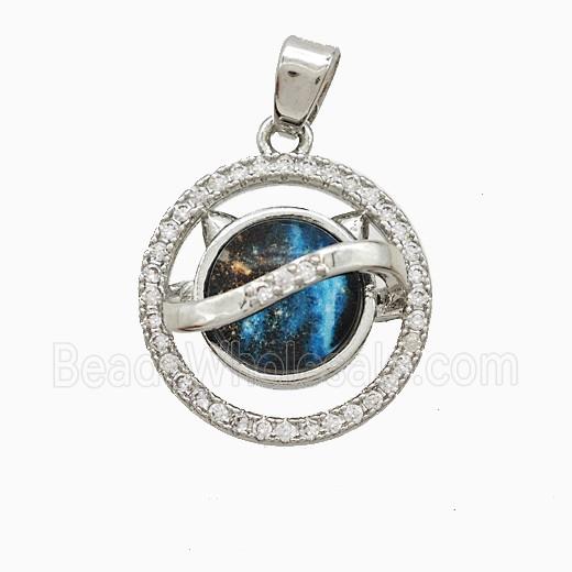 Copper Pendant Pave Zircon and Resin Bead, Gold Plated
