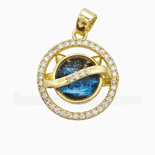 Copper Pendant Pave Zircon and Resin Bead, Gold Plated