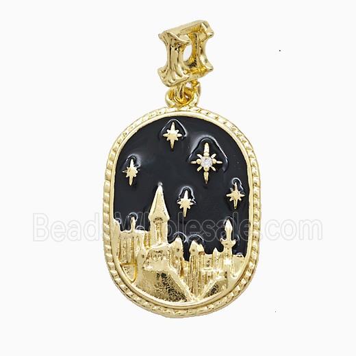 Copper Pendant Pave Zircon and Resin Bead, Gold Plated