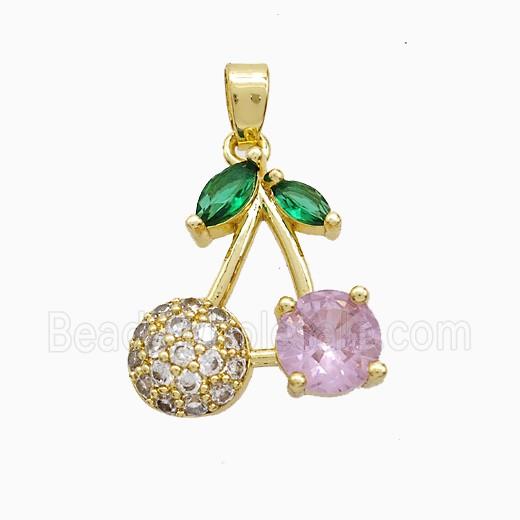 Copper Pendant Pave Zircon and Resin Bead, Gold Plated