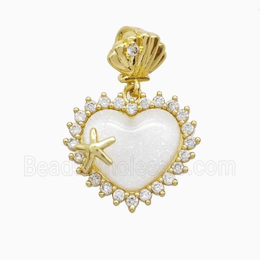 Copper Pendant Pave Zircon and Resin Bead, Gold Plated