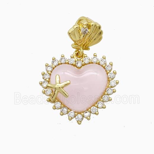 Copper Pendant Pave Zircon and Resin Bead, Gold Plated