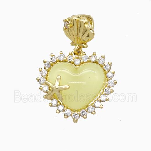 Copper Pendant Pave Zircon and Resin Bead, Gold Plated