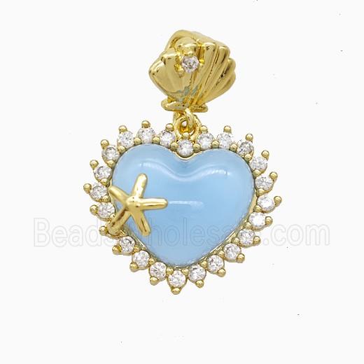 Copper Pendant Pave Zircon and Resin Bead, Gold Plated