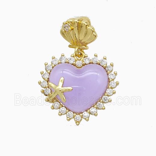 Copper Pendant Pave Zircon and Resin Bead, Gold Plated
