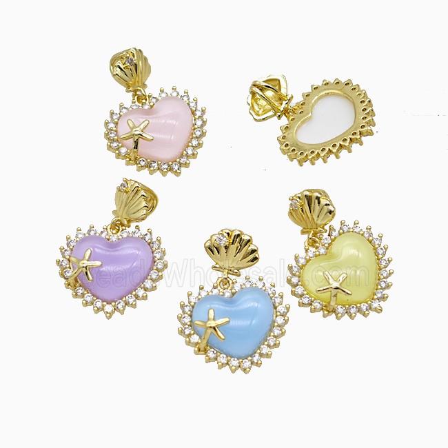 Copper Pendant Pave Zircon and Resin Bead, Gold Plated
