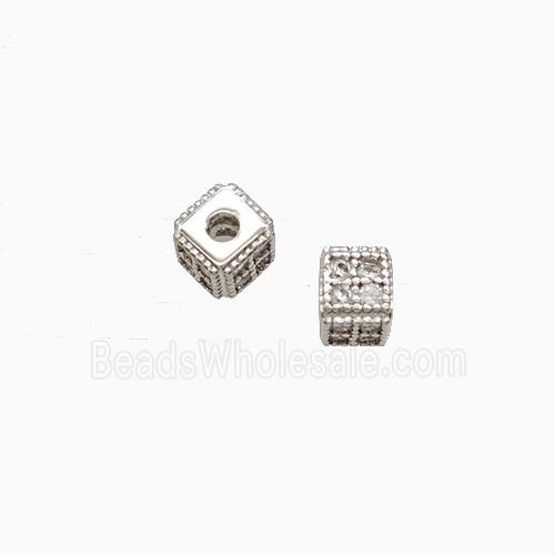 Copper Cube Beads Pave Zirconia Platinum Plated
