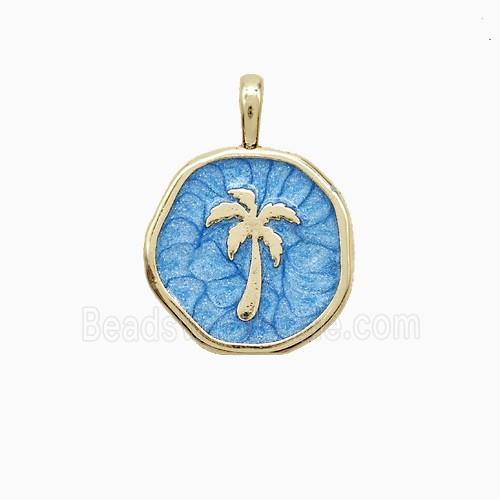 Coconut Tree Charms Copper Palm Pendant Blue Enamel Gold Plated