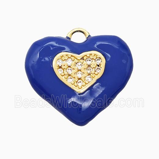Copper Heart Pendant Pave Zirconia Lapisblue Enamel Gold Plated