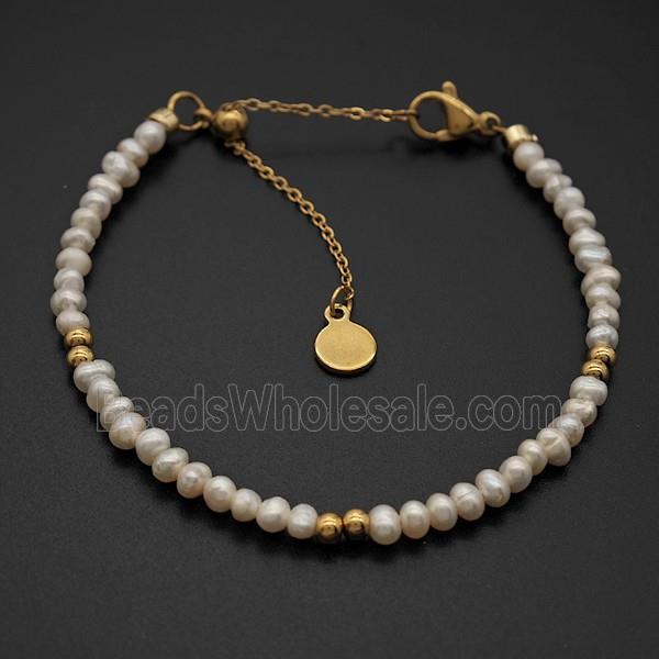 Copper Bracelet with pearl Bead, Gold Plated