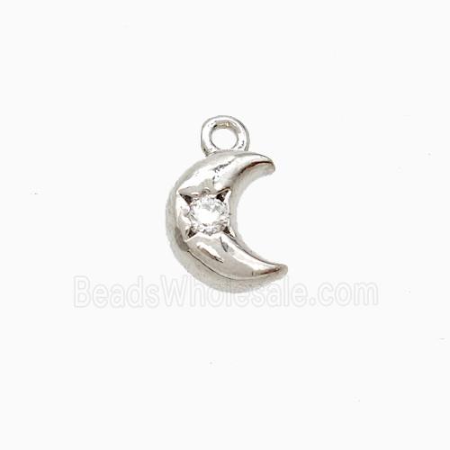 Copper Moon Pendant Pave Zirconia Platinum Plated