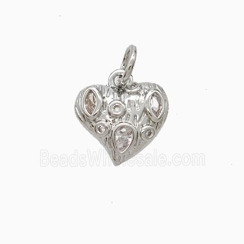 Copper Heart Pendant Pave Zirconia Platinum Plated