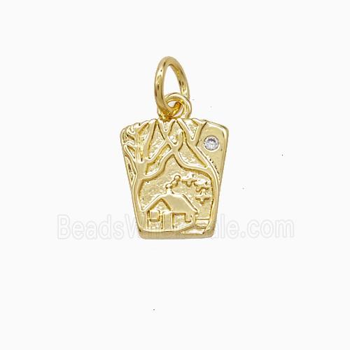 Copper Pendant Pave Zircon, Gold Plated