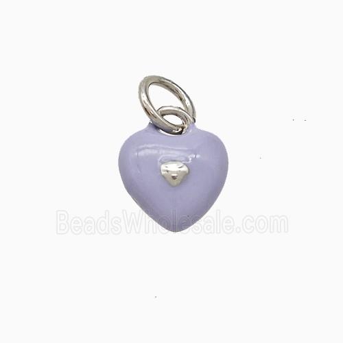 Copper Heart Pendant Lavender Enamel Platinum Plated