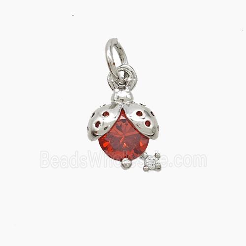 Copper Ladybug Pendant Pave Crystal Glass Platinum Plated