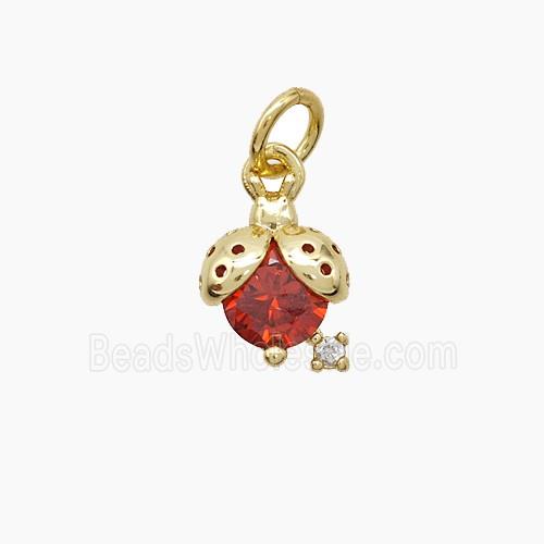 Copper Ladybug Pendant Pave Crystal Glass Gold Plated