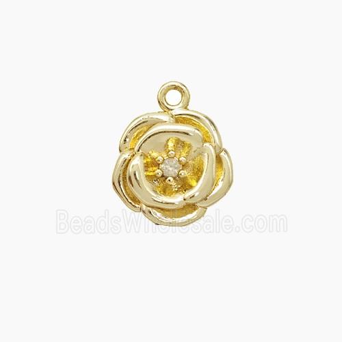 Copper Flower Pendant Pave Zirconia Gold Plated