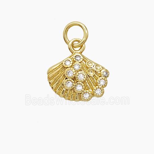 Copper Scallop Shell Pendant Pave Zirconia Gold Plated