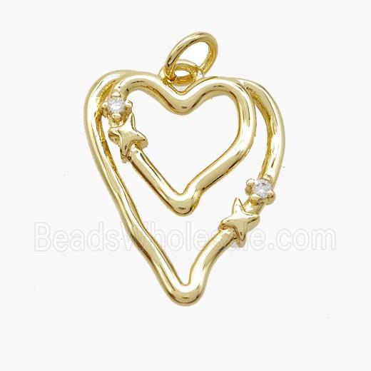 Copper Heart Pendant Pave Zirconia Double Gold Plated