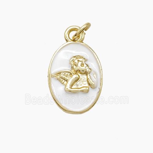 Copper Angel Pendant White Enamel Gold Plated