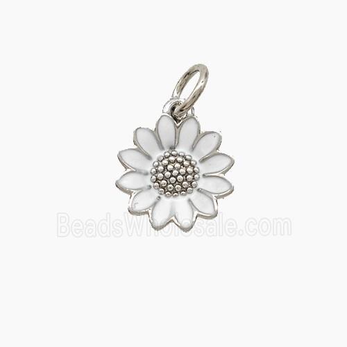 Copper Sunflower Pendant White Enamel Platinum Plated