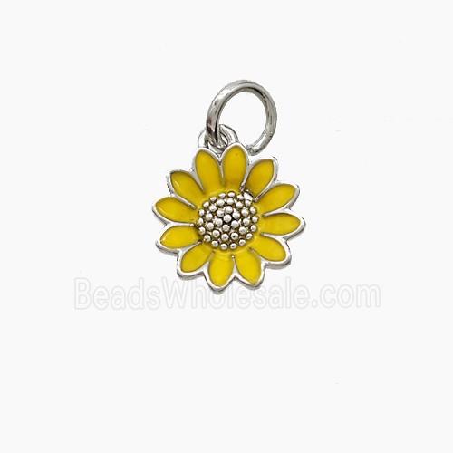 Copper Sunflower Pendant Yellow Enamel Platinum Plated