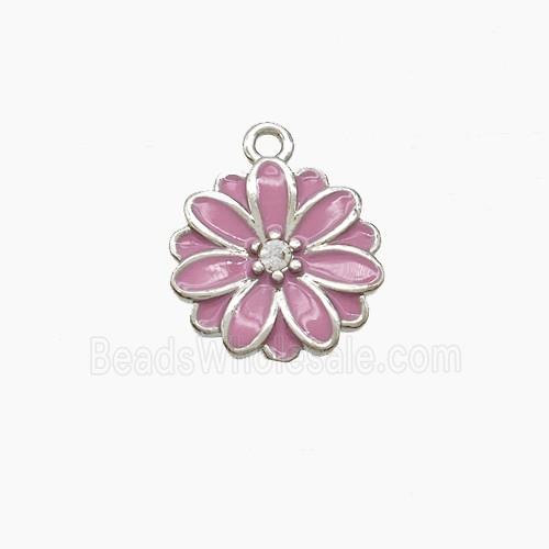 Copper Flower Pendant Pink Enamel Platinum Plated