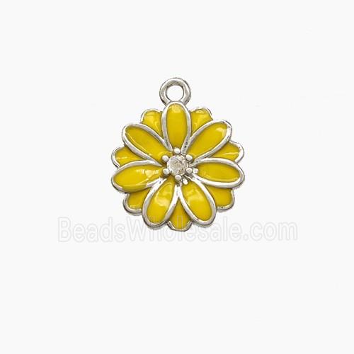 Copper Flower Pendant Yellow Enamel Platinum Plated
