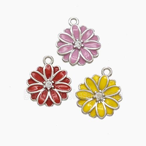 Copper Flower Pendant Enamel Platinum Plated Mixed