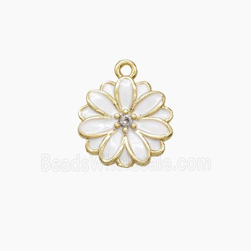 Copper Flower Pendant White Enamel Gold Plated