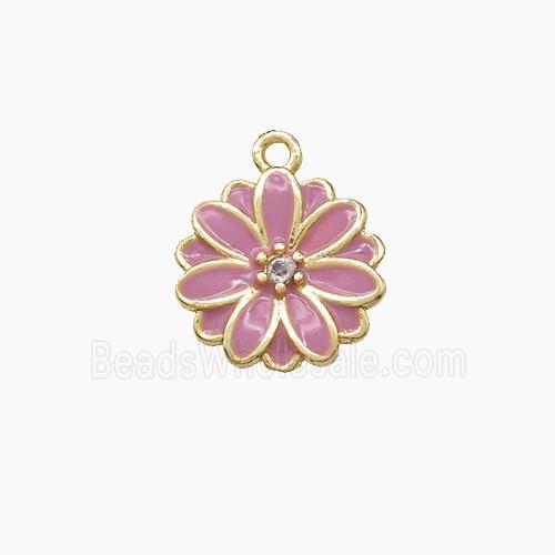 Copper Flower Pendant Pink Enamel Gold Plated