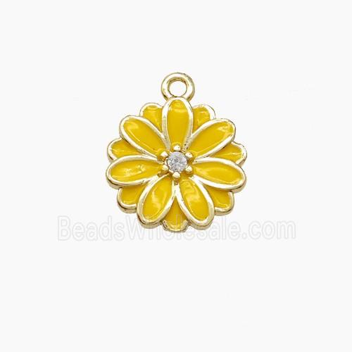 Copper Flower Pendant Yellow Enamel Gold Plated