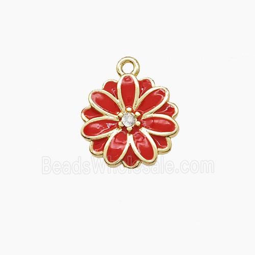 Copper Flower Pendant Red Enamel Gold Plated