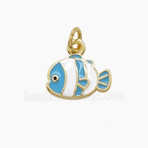 Copper Fish Pendant White Blue Enamel Gold Plated