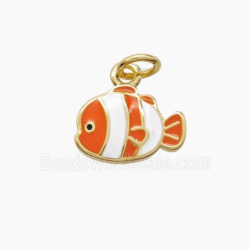Copper Fish Pendant White Orange Enamel Gold Plated