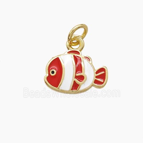 Copper Fish Pendant White Red Enamel Gold Plated