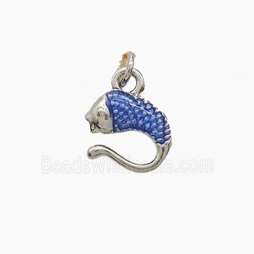 Copper Fish Pendant Blue Painted Platinum Plated