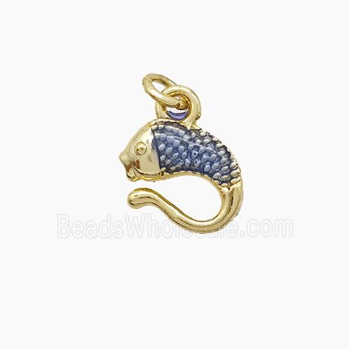 Copper Fish Pendant Blue Painted Gold Plated