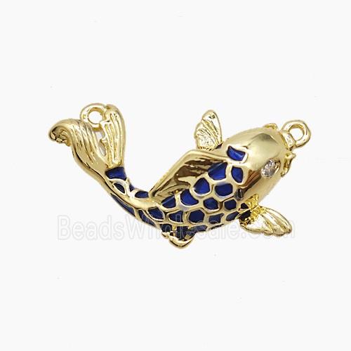 Copper Fish Pendant LapisBlue Enamel Gold Plated