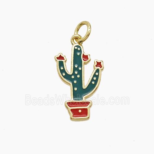 Copper Cactus Pendant Green Enamel Gold Plated