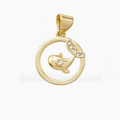 Copper Dolphin Pendant Pave Zirconia Gold Plated